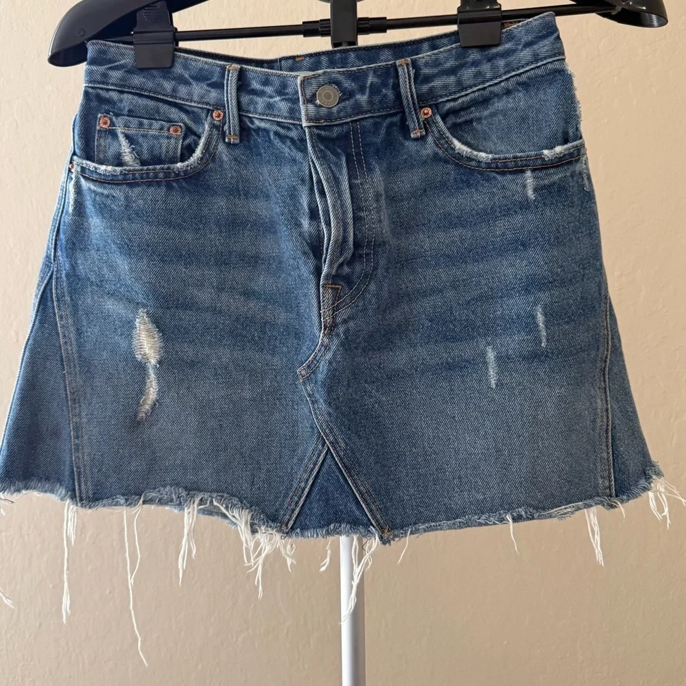 GRLFRND Distressed Blue Mini Skirt